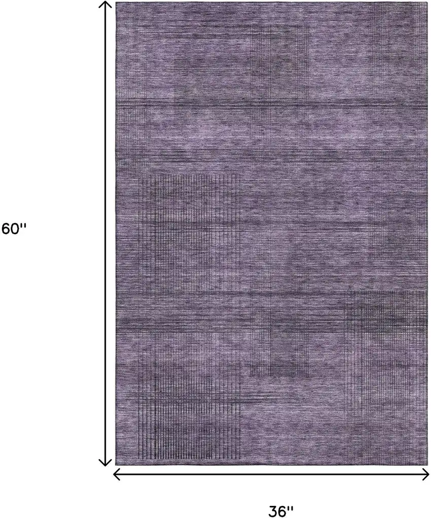 Plum And Gray Striped Washable Area Rug With UV Protection Photo 3