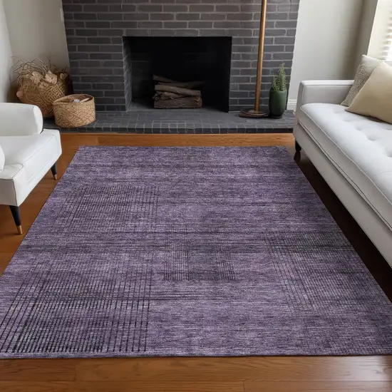 Plum And Gray Striped Washable Area Rug With UV Protection Photo 5