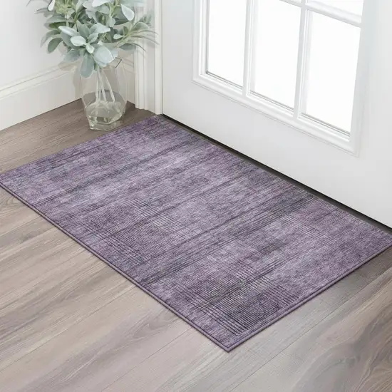 Plum And Gray Striped Washable Area Rug With UV Protection Photo 2