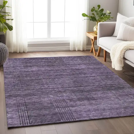 Plum And Gray Striped Washable Area Rug With UV Protection Photo 6