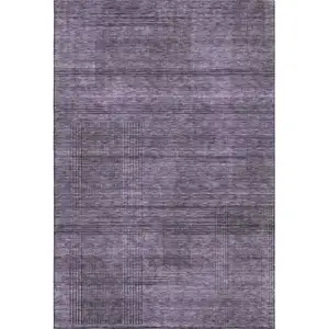 Photo of Plum And Gray Striped Washable Area Rug With UV Protection