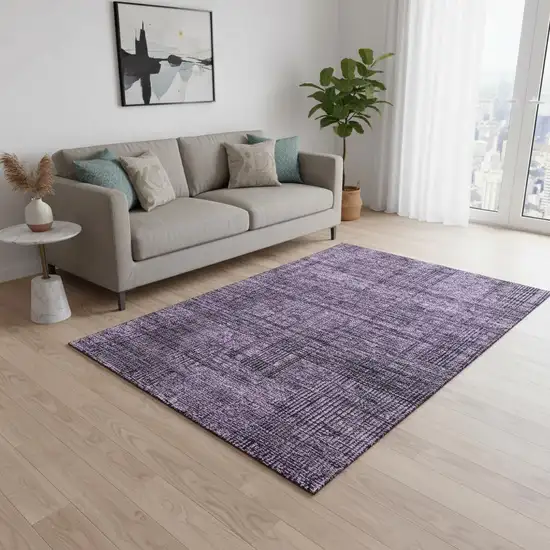 Plum And Gray Striped Washable Area Rug With UV Protection Photo 2