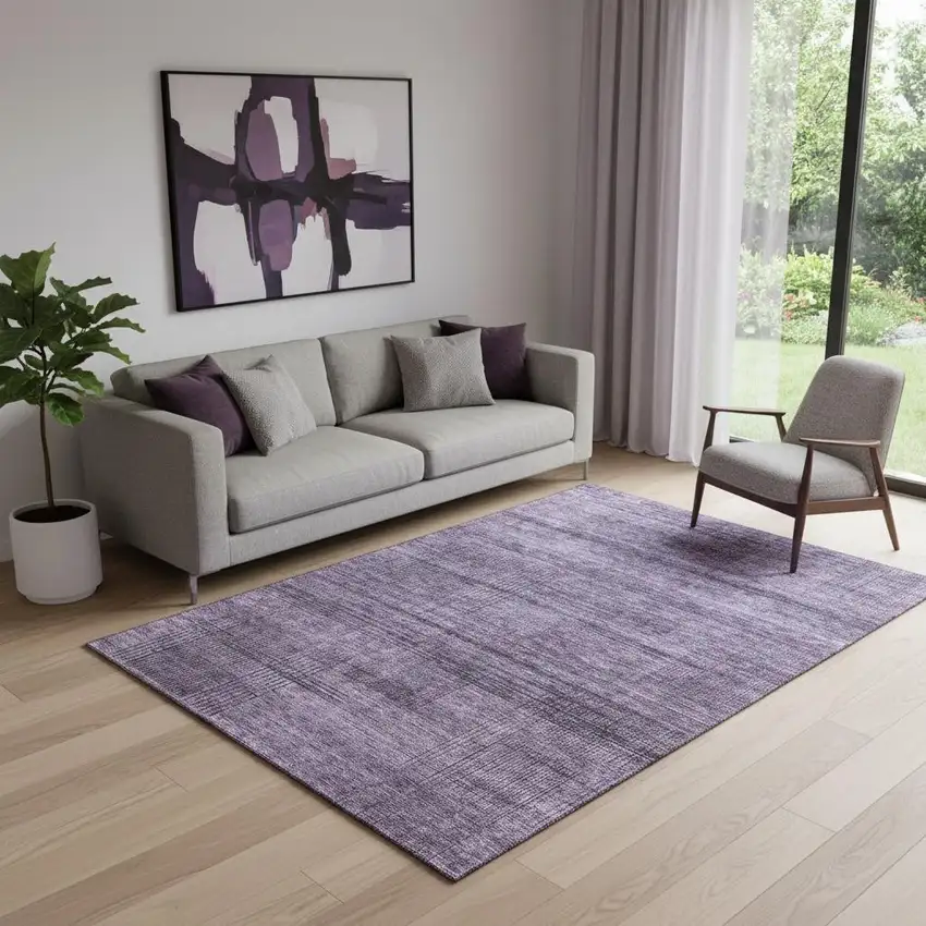 Plum And Gray Striped Washable Area Rug With UV Protection Photo 1