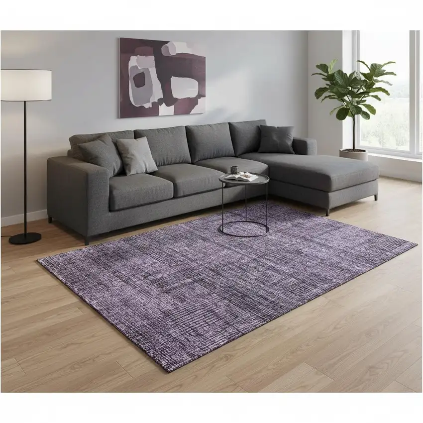 Plum And Gray Striped Washable Area Rug With UV Protection Photo 2