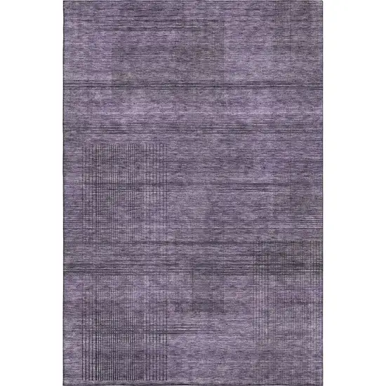 Plum And Gray Striped Washable Area Rug With UV Protection Photo 1