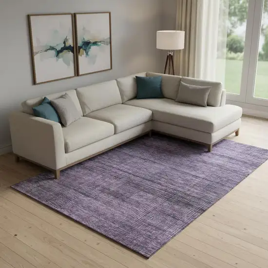 Plum And Gray Striped Washable Area Rug With UV Protection Photo 1