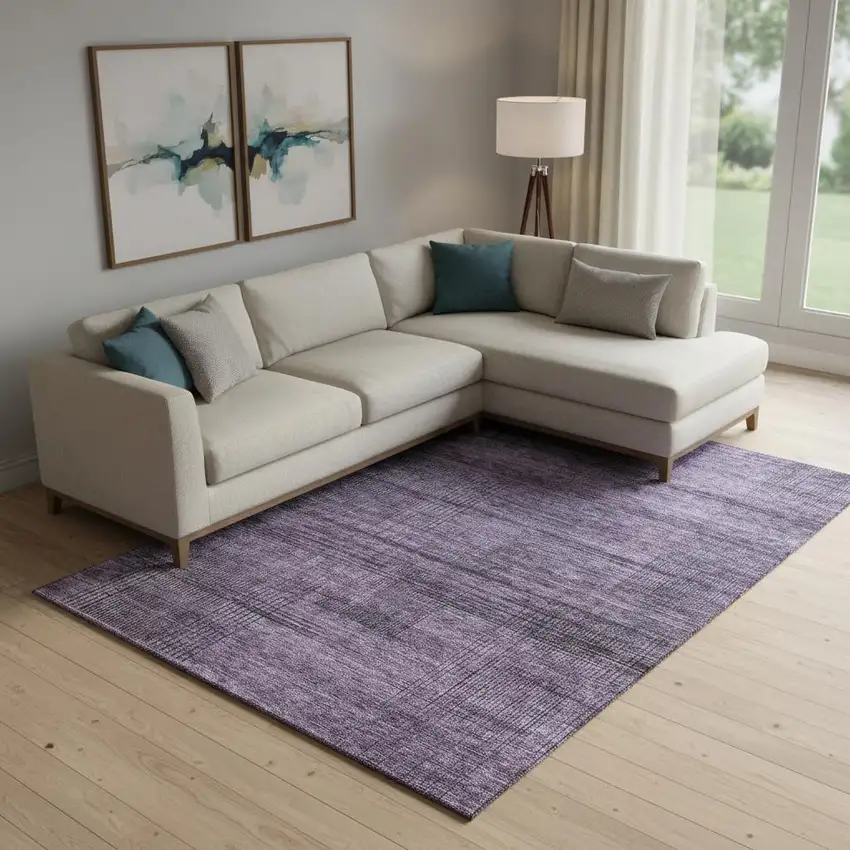 Plum And Gray Striped Washable Area Rug With UV Protection Photo 1