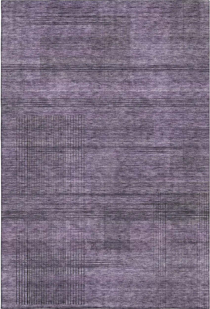 Plum And Gray Striped Washable Area Rug With UV Protection Photo 1