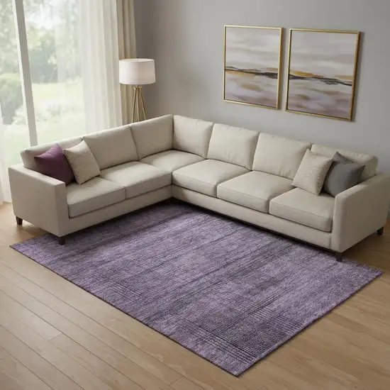 Plum And Gray Striped Washable Area Rug With UV Protection Photo 1