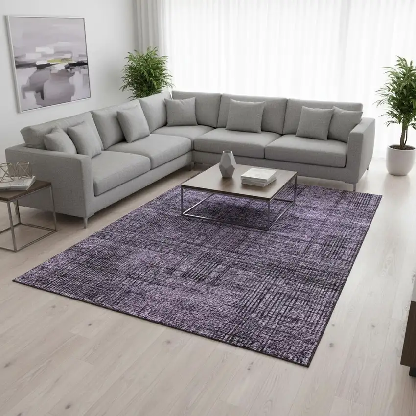 Plum And Gray Striped Washable Area Rug With UV Protection Photo 2