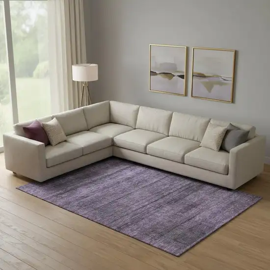 Plum And Gray Striped Washable Area Rug With UV Protection Photo 1