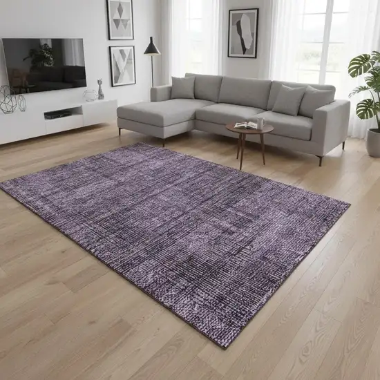 Plum And Gray Striped Washable Area Rug With UV Protection Photo 2