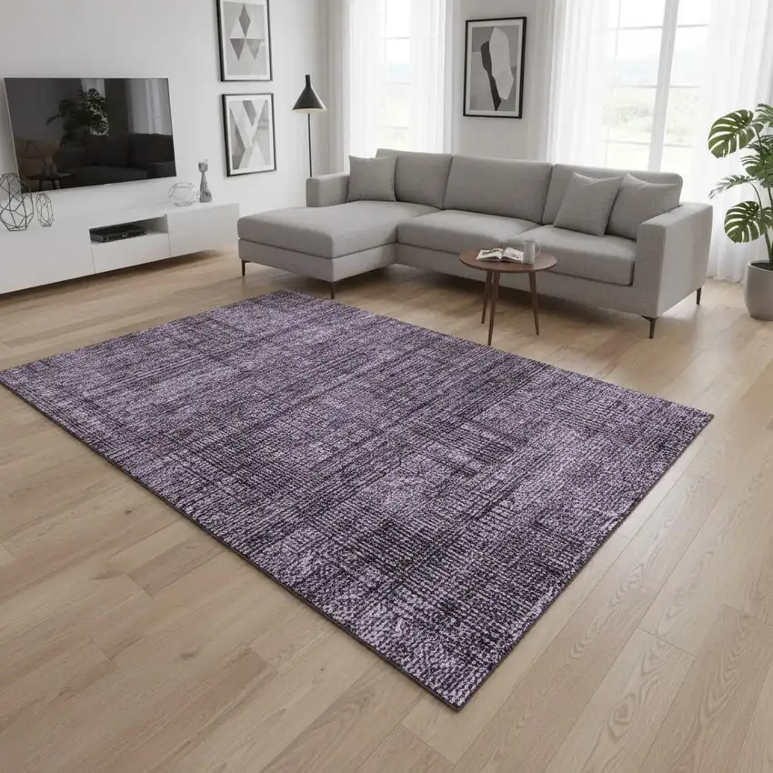 Plum And Gray Striped Washable Area Rug With UV Protection Photo 2