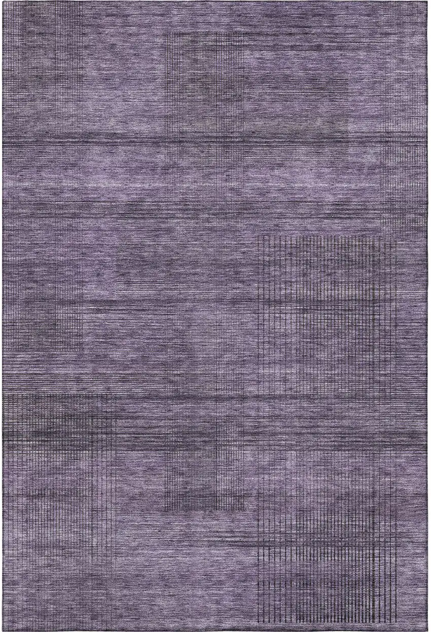 Plum And Gray Striped Washable Area Rug With UV Protection Photo 3