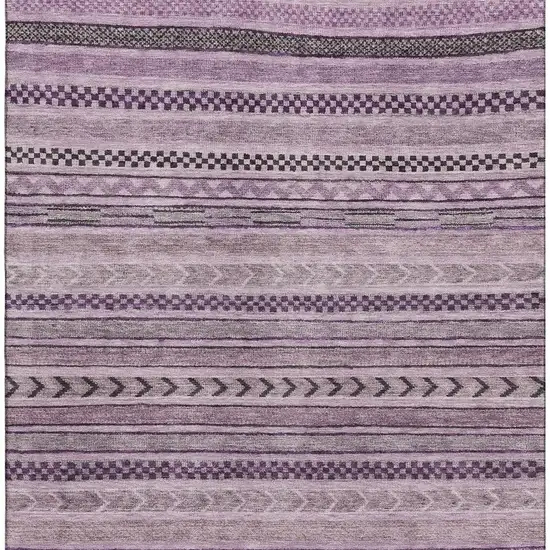 Plum And Gray Striped Washable Area Rug With UV Protection Photo 2