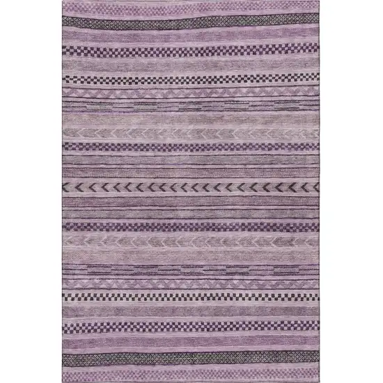 Plum And Gray Striped Washable Area Rug With UV Protection Photo 3