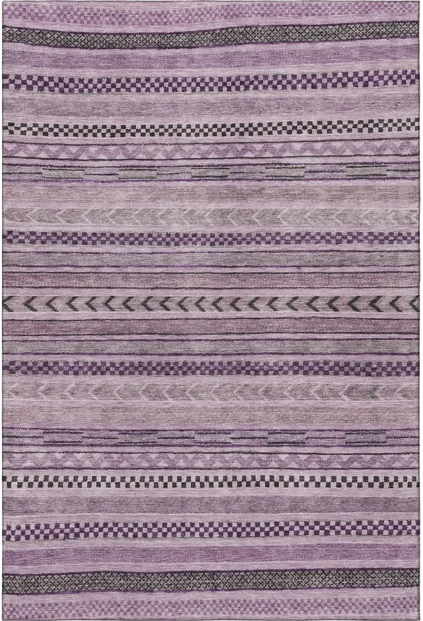 Plum And Gray Striped Washable Area Rug With UV Protection Photo 3