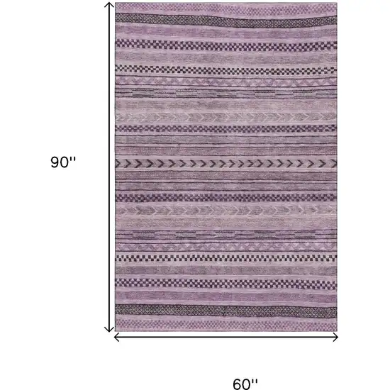 Plum And Gray Striped Washable Area Rug With UV Protection Photo 8