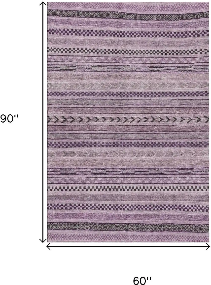 Plum And Gray Striped Washable Area Rug With UV Protection Photo 8
