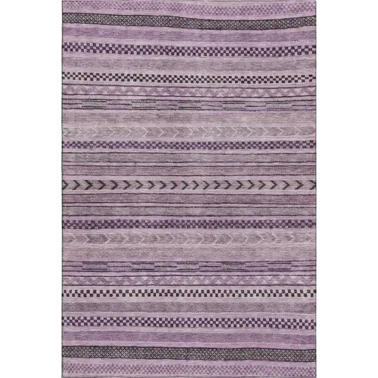 Plum And Gray Striped Washable Area Rug With UV Protection Photo 1