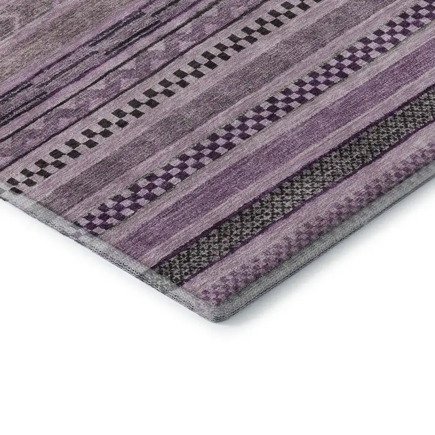 Plum And Gray Striped Washable Area Rug With UV Protection Photo 7