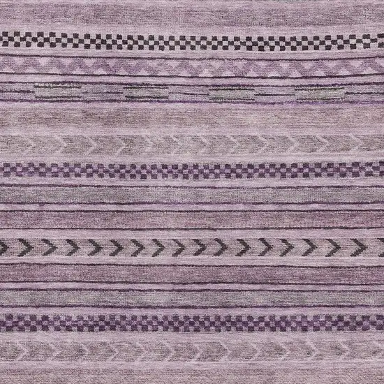 Plum And Gray Striped Washable Area Rug With UV Protection Photo 2