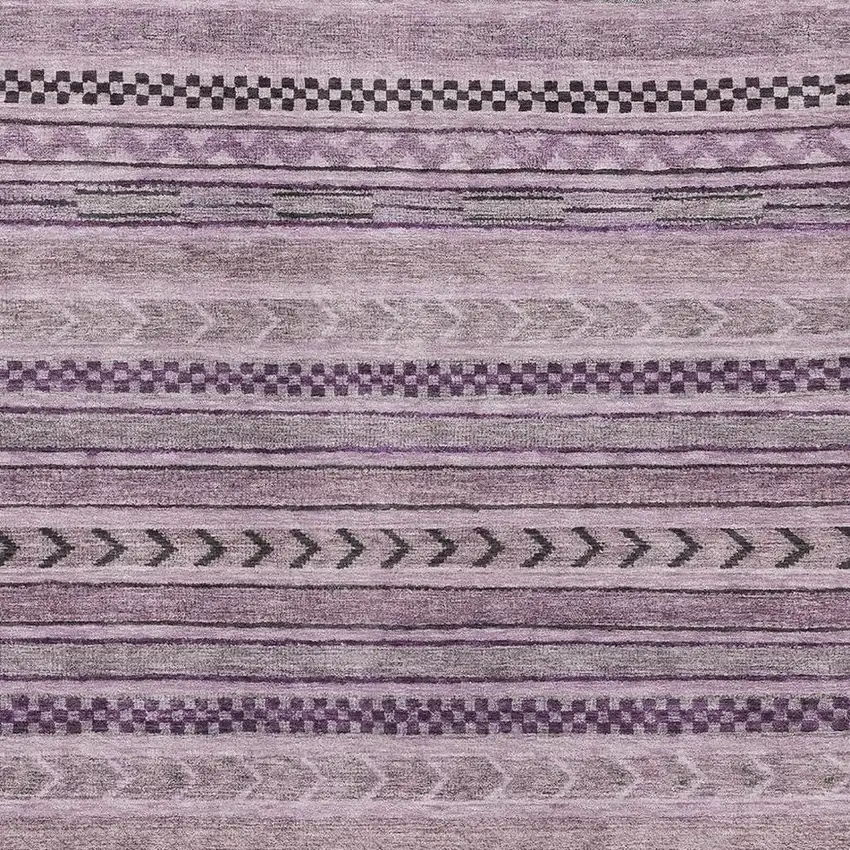 Plum And Gray Striped Washable Area Rug With UV Protection Photo 2