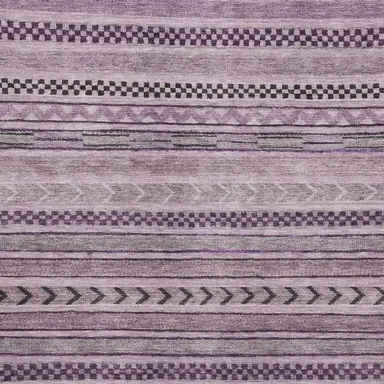 Plum And Gray Striped Washable Area Rug With UV Protection Photo 2