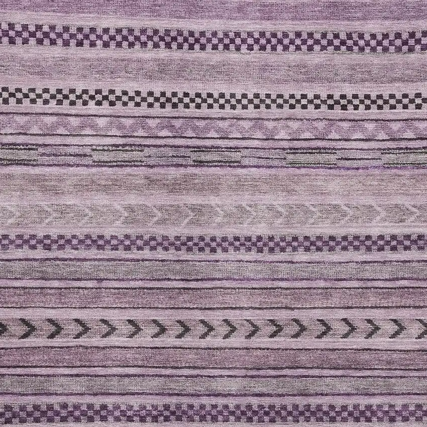 Plum And Gray Striped Washable Area Rug With UV Protection Photo 2