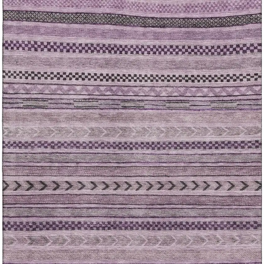 Plum And Gray Striped Washable Area Rug With UV Protection Photo 3
