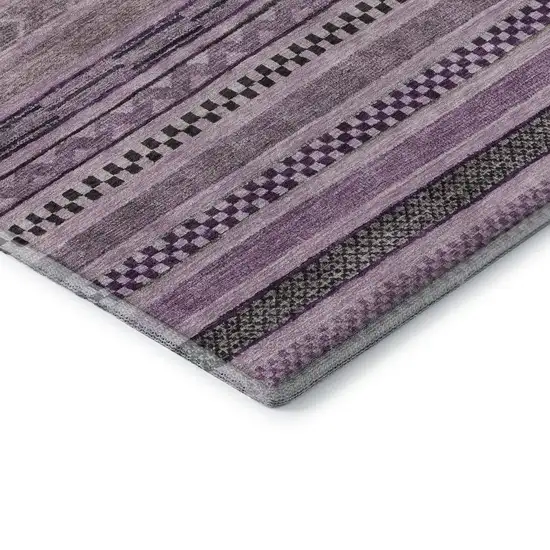 Plum And Gray Striped Washable Area Rug With UV Protection Photo 7