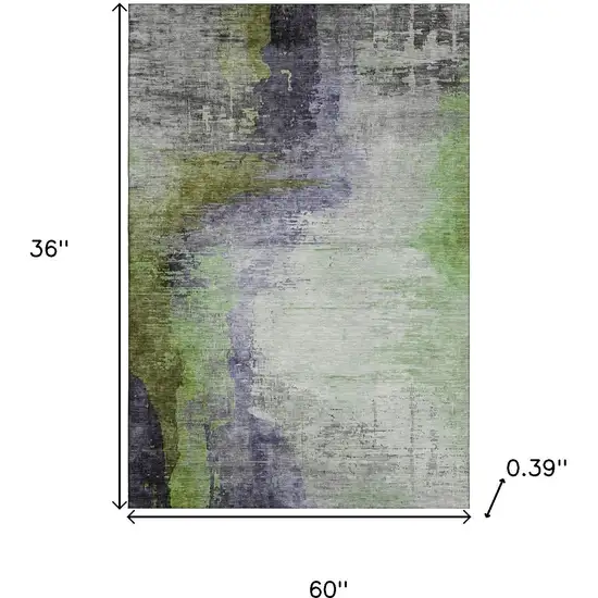 Plum And Green Abstract Washable Area Rug With UV Protection Photo 9
