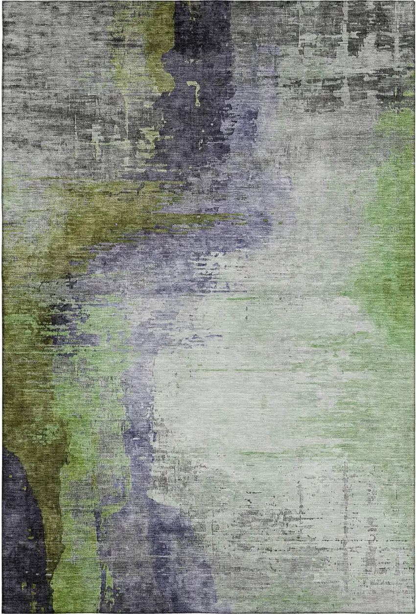 Plum And Green Abstract Washable Area Rug With UV Protection Photo 2