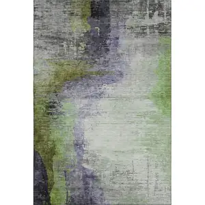 Photo of Plum And Green Abstract Washable Area Rug With UV Protection