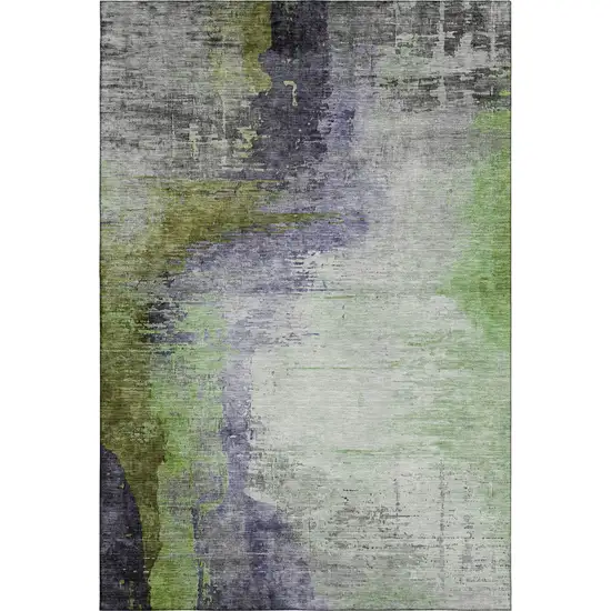 Plum And Green Abstract Washable Area Rug With UV Protection Photo 1