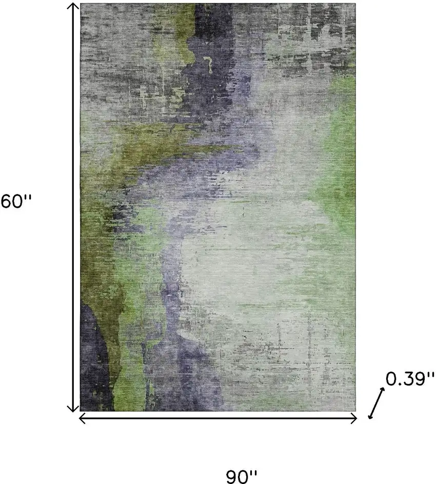 Plum And Green Abstract Washable Area Rug With UV Protection Photo 9