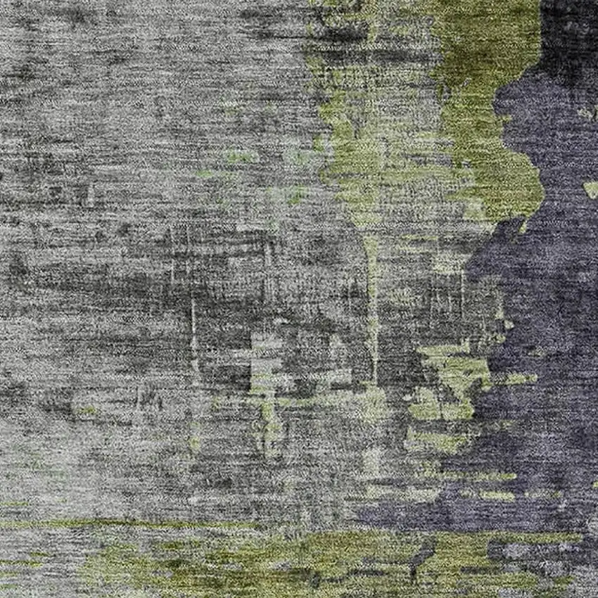 Plum And Green Abstract Washable Area Rug With UV Protection Photo 3