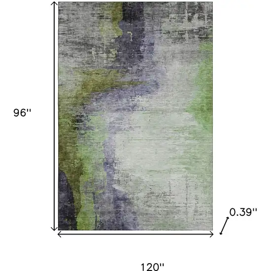 Plum And Green Abstract Washable Area Rug With UV Protection Photo 9