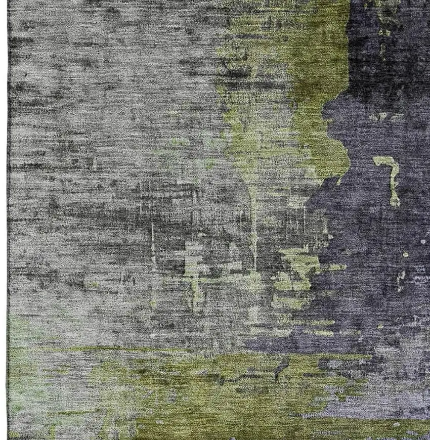 Plum And Green Abstract Washable Area Rug With UV Protection Photo 4