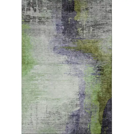 Plum And Green Abstract Washable Area Rug With UV Protection Photo 4