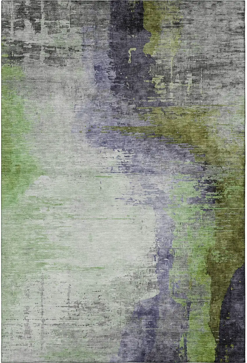 Plum And Green Abstract Washable Area Rug With UV Protection Photo 4
