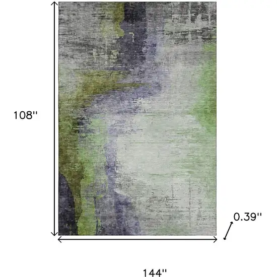 Plum And Green Abstract Washable Area Rug With UV Protection Photo 9