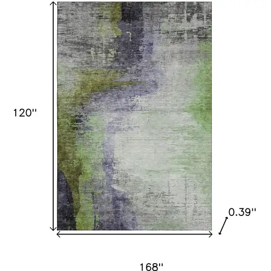 Plum And Green Abstract Washable Area Rug With UV Protection Photo 9