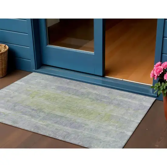 Plum And Green Abstract Washable Indoor Outdoor Area Rug Photo 1