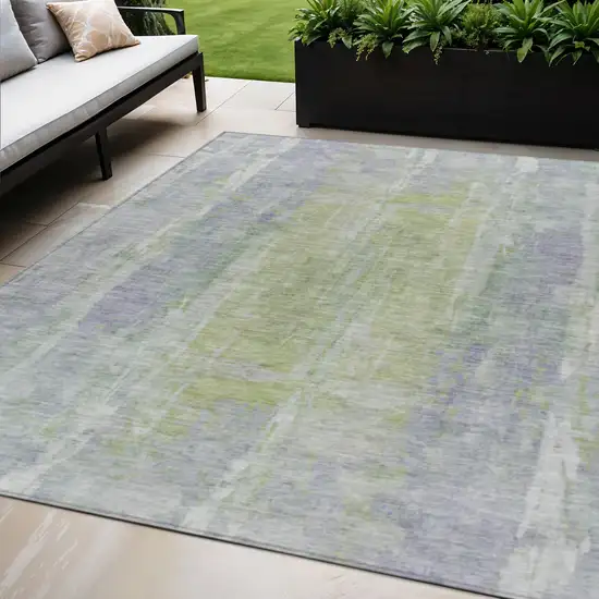 Plum And Green Abstract Washable Indoor Outdoor Area Rug Photo 1