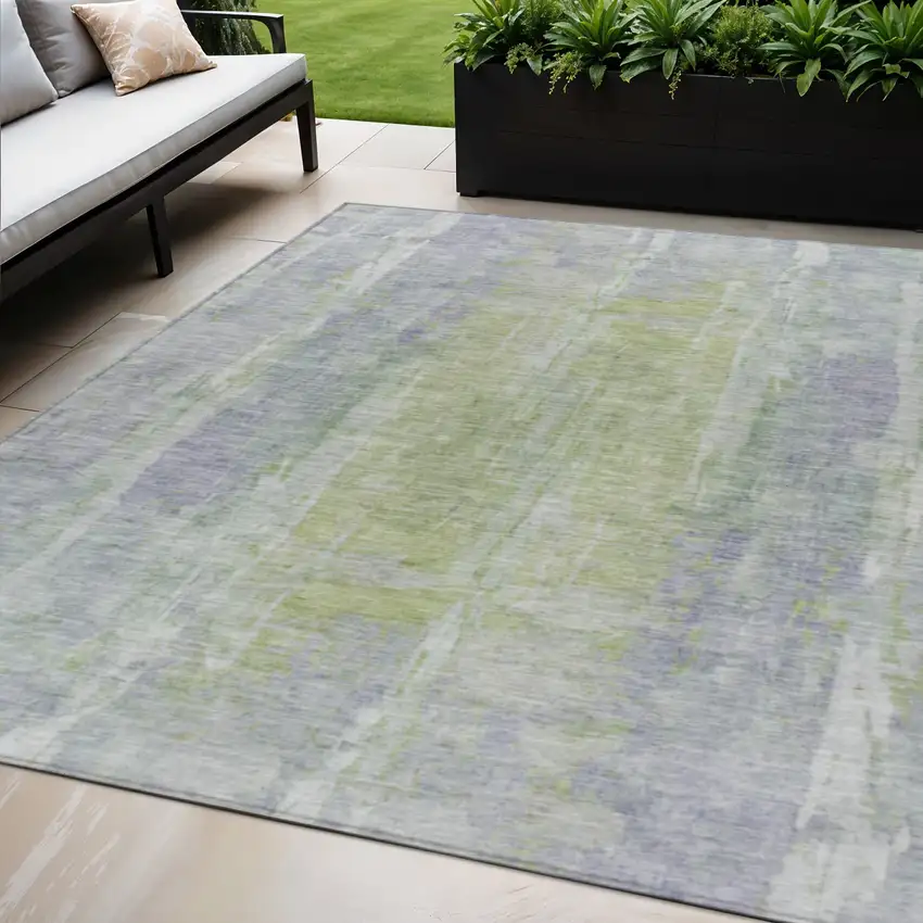 Plum And Green Abstract Washable Indoor Outdoor Area Rug Photo 1