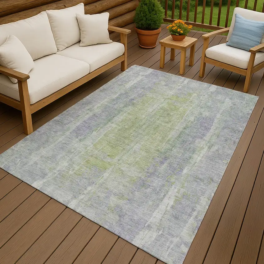 Plum And Green Abstract Washable Indoor Outdoor Area Rug Photo 9