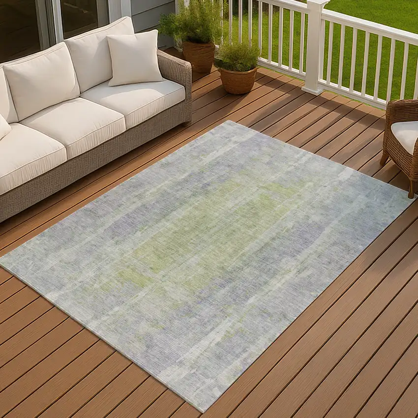 Plum And Green Abstract Washable Indoor Outdoor Area Rug Photo 7