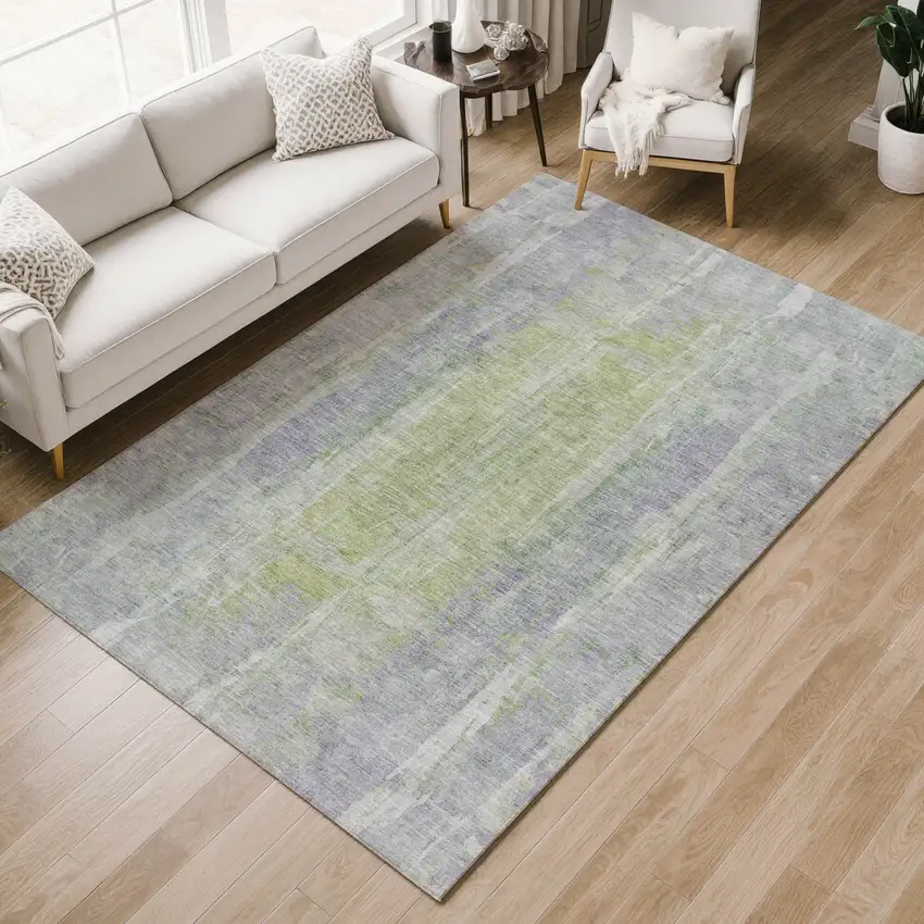 Plum And Green Abstract Washable Indoor Outdoor Area Rug Photo 8