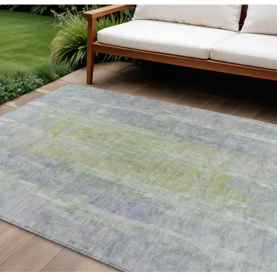Plum And Green Abstract Washable Indoor Outdoor Area Rug Photo 1